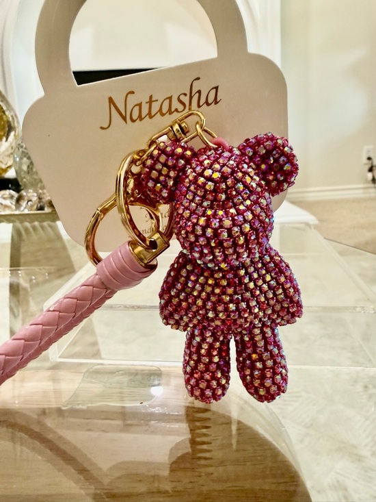 Accessories - Natasha Pink Crystal Teddy Keychain